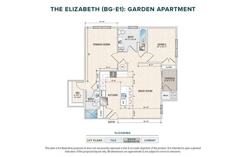 Floor plan for 2 beds, 2 baths, 1055 sqft